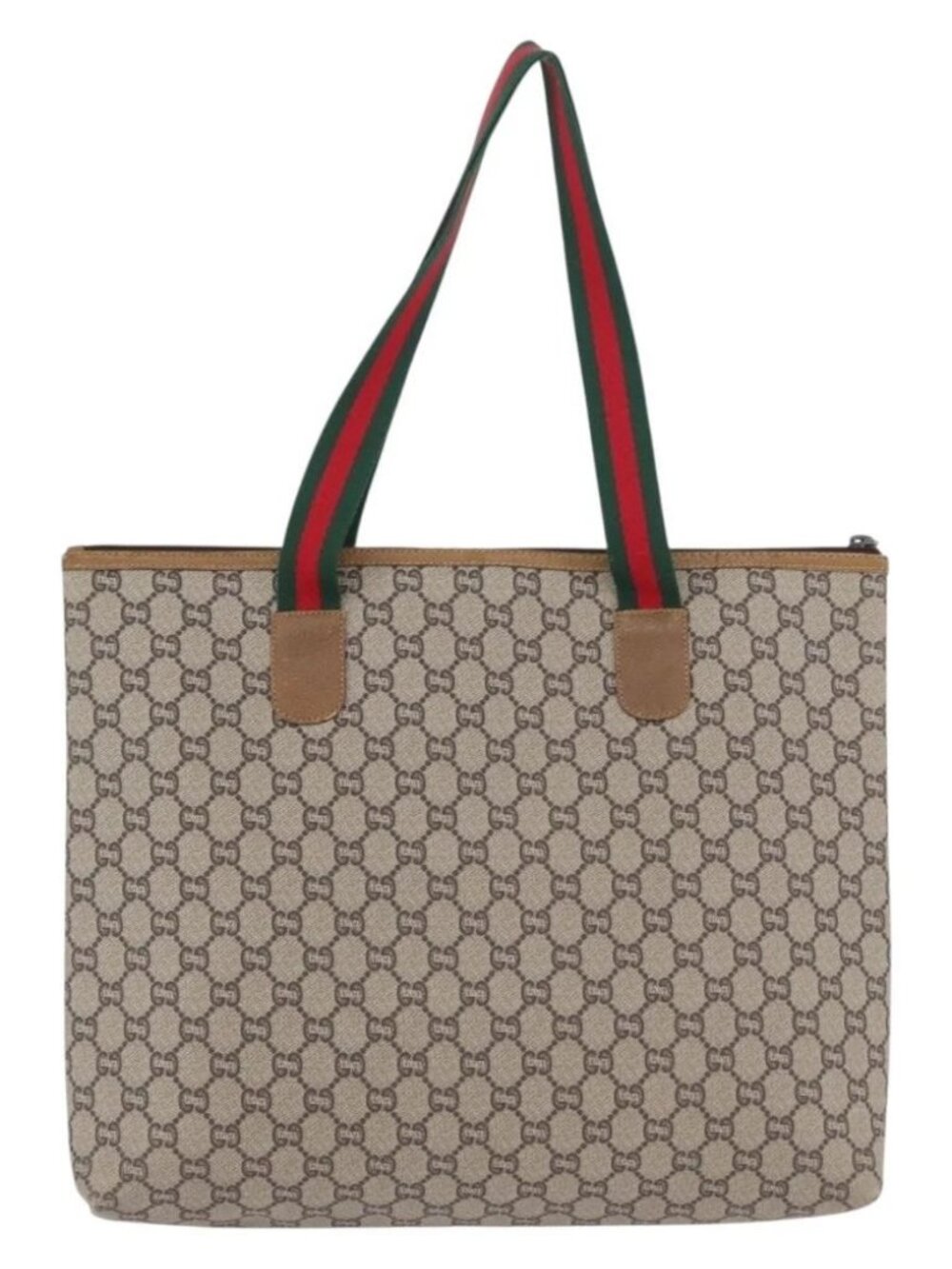 GUCCI GG Plus Supreme Web Sherry Line Tote Bag PVC Beige Red Green Auth 173818 - Picture 3 of 15